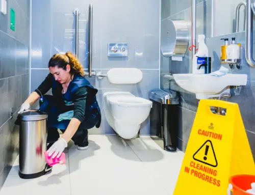 a women cleaning a bathroom