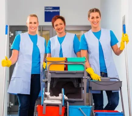 a group of women wearing blue and white uniforms